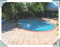 RIO with RENO Blue interior and "Heritage" MUSKET RED pool copings